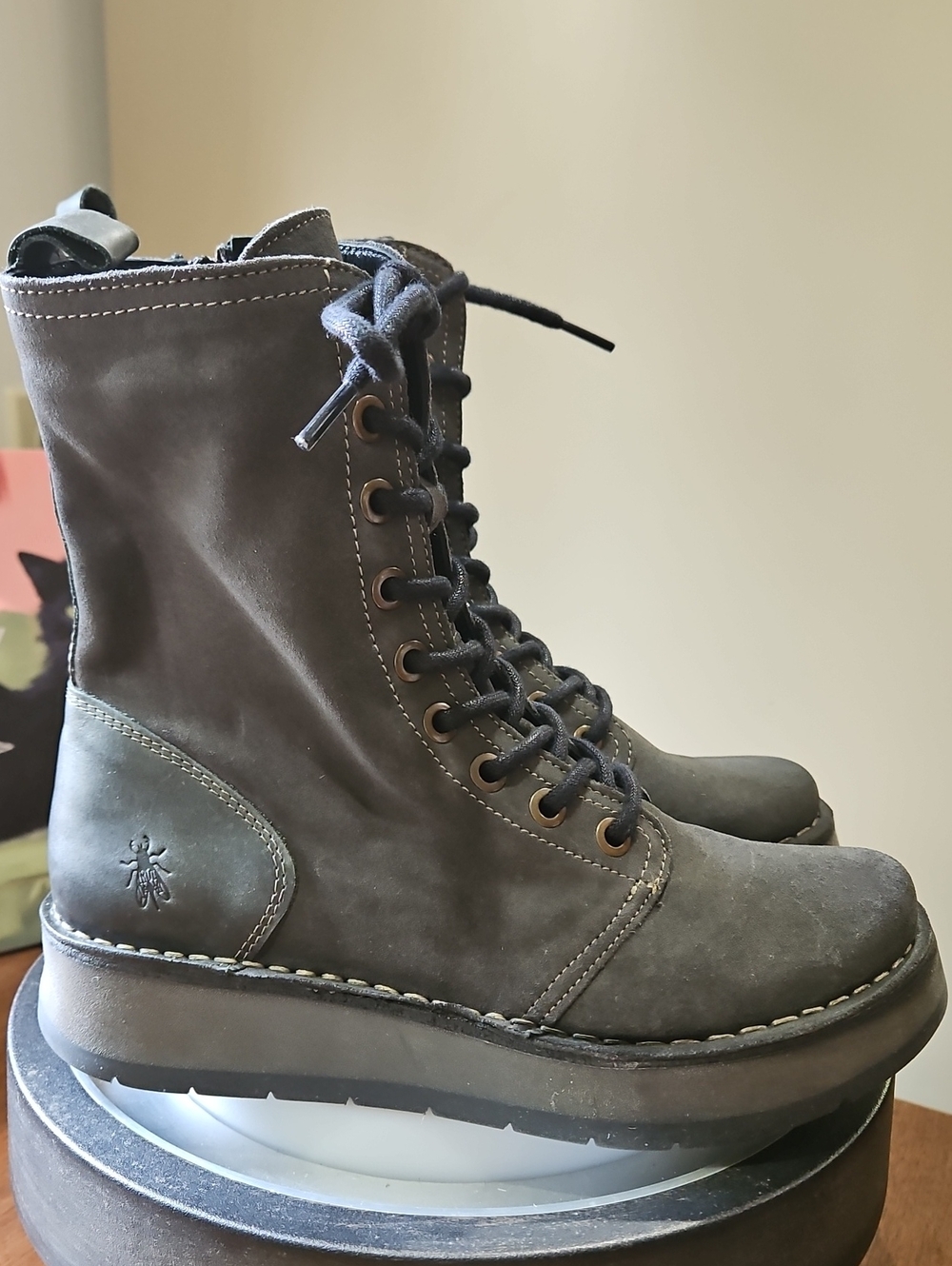 Fly London Women's Lace-Up Platform Boots in Dark Brown Nubuck